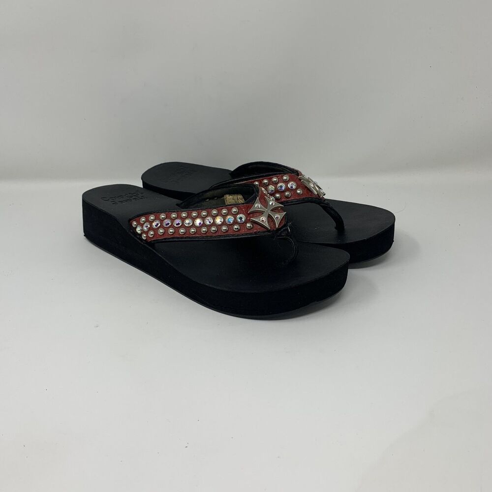 Cowgirl Jewels Shoes Womens Size XL 11-12 Wedge Red Rhinestone Western Flip